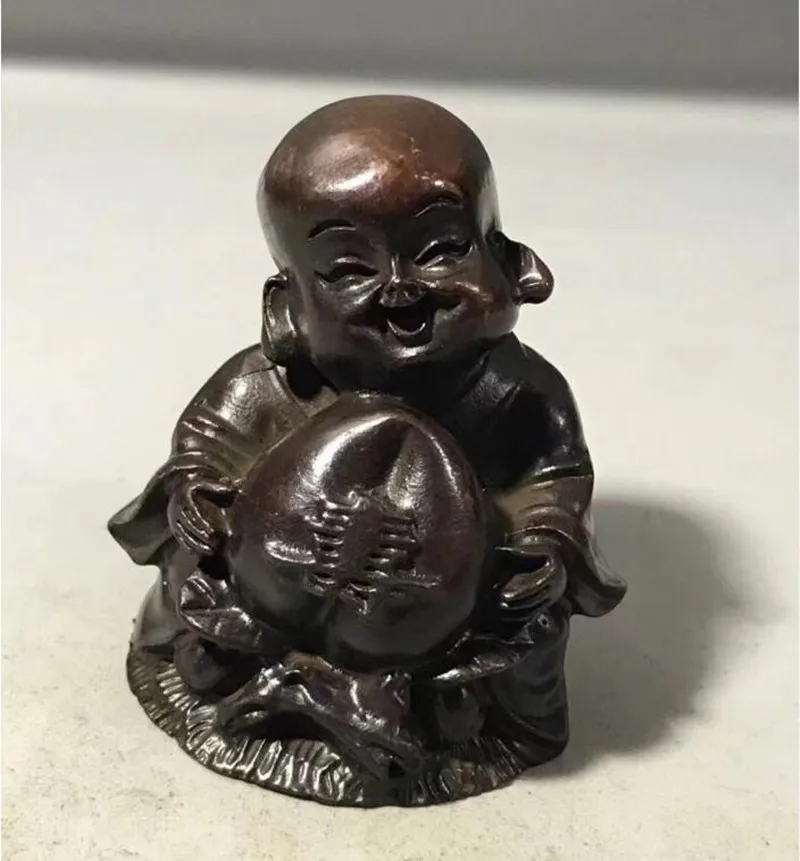 

Exquisite Archaize brass Carve boy buddha hold peach Ornaments decoration small crafts statue