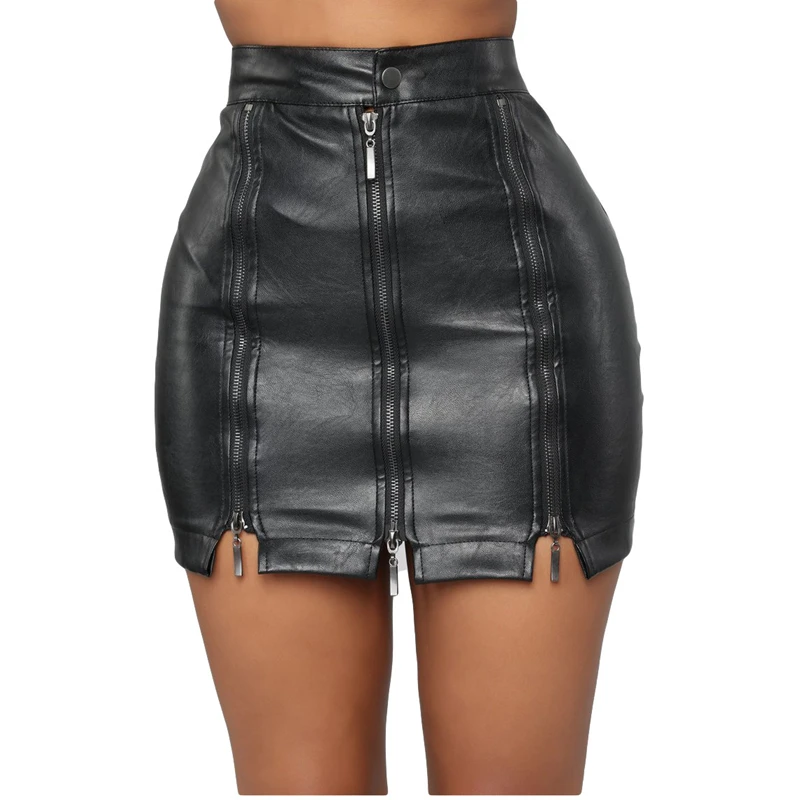 

Retro Y2K Multi Zipper PU Leather Skirt Sexy High-waist Bodycon Women Hip Skirts 2024 Fashion Grunge Streetwear Mini Dresses