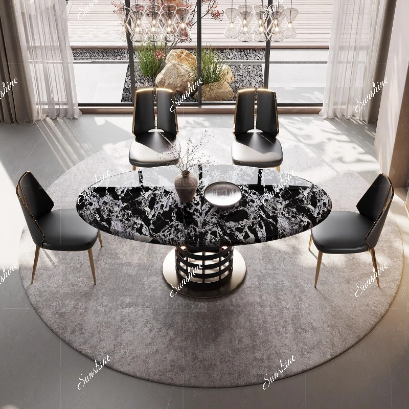 

Italian light luxury oval home high sense thickened dining table can be customized