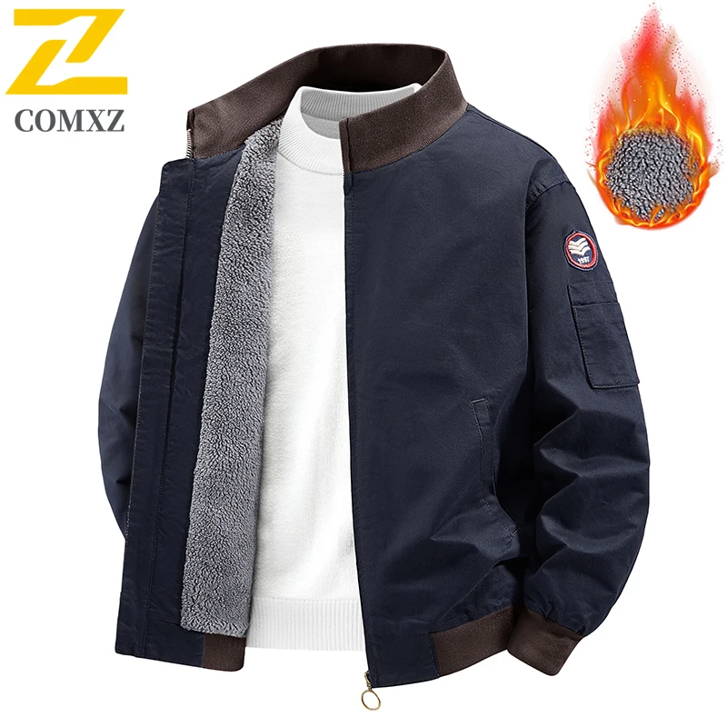 

Comxz Safari Styl Jacket Men Winter 2026 Street Retro Stand Collar Windproof Baseball Jacket Snow Man Hunting Fleeced Warm Coat