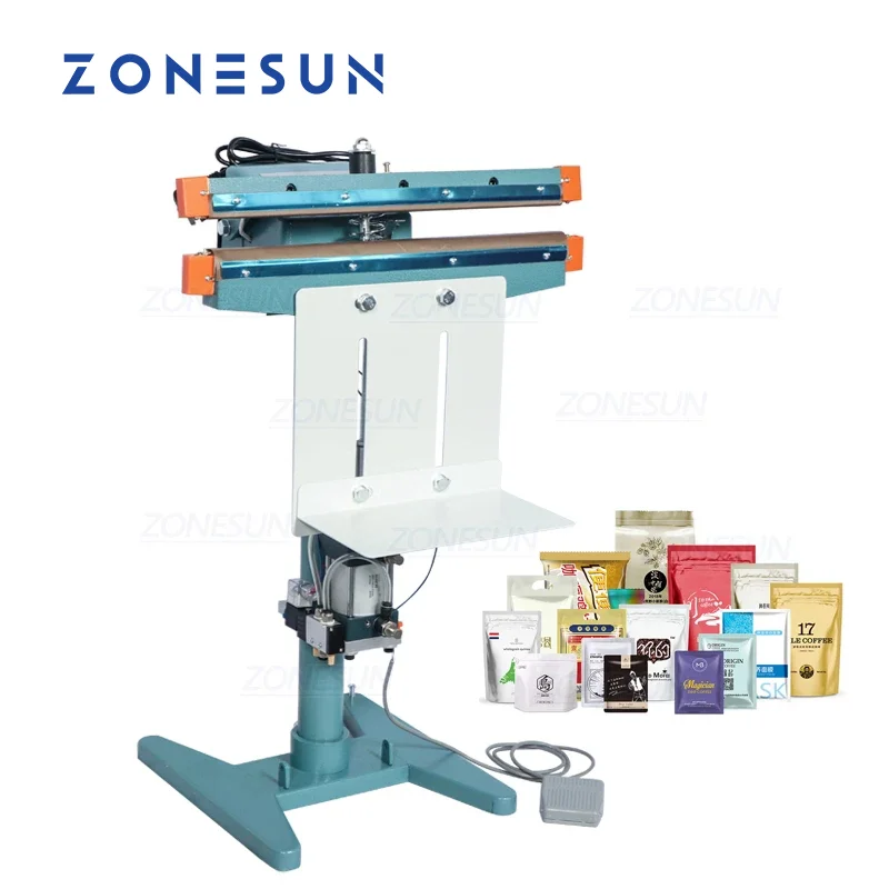 

ZONESUN Pneumatic Foot Pedal Heat Sealing Machine Dry/Wet Aluminum Foil Plastic Bag Heating Sealer Food Beverage Machinery