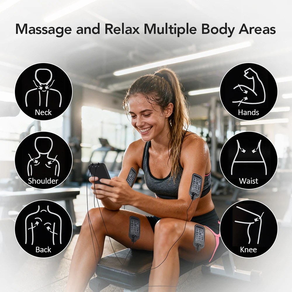 Masajeador Estimulador muscular eléctrico EMS, terapia Digital de pulso TENS, máquina masajeadora de cuerpo completo, 15 modos, alivio del dolor recargable