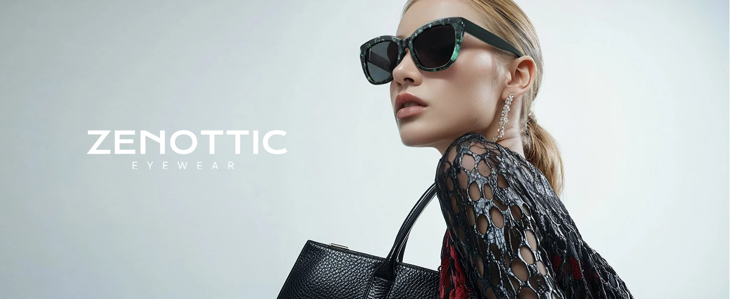 ZENOTTIC Modedruck, quadratisch, polarisiert, Sonnenbrille, Acetat-Schmetterlings-Sonnenbrille für Damen, zum Fahren, UV400-Schutz – Detail 1
