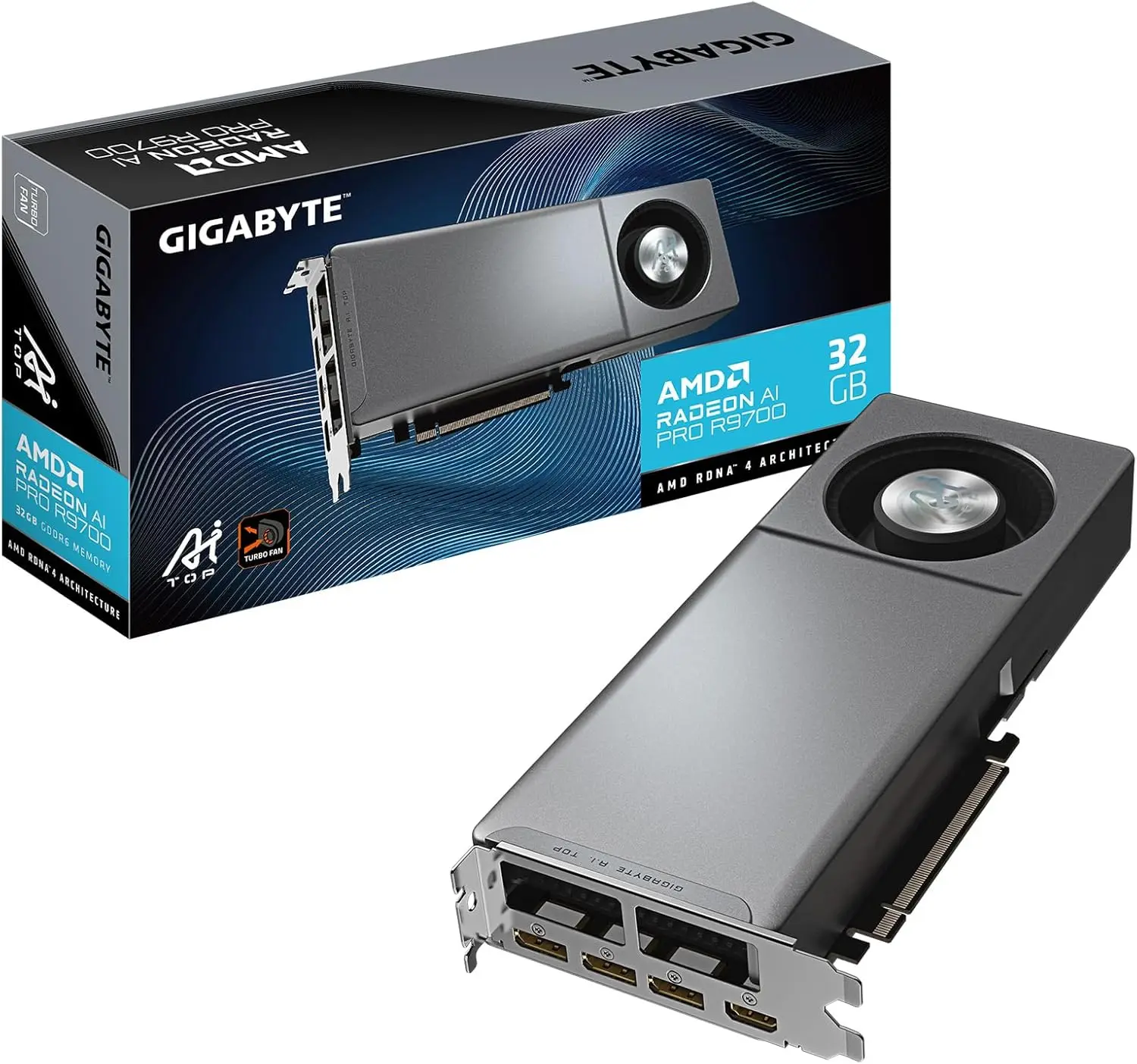 

Radeon™ AI PRO R9700 AI TOP 32G Graphics Card, Turbo Fan Cooling System, 32GB GDDR6, GV-R9700AI TOP-32GD Video Card