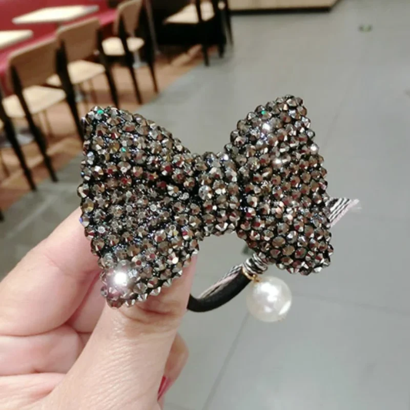 Fashion Crystal Bow Elastic Hair Band Luxury Pearl Rhinestone Jewelry Hair Rubber Bands Rope Headbands Women Hair Accessories