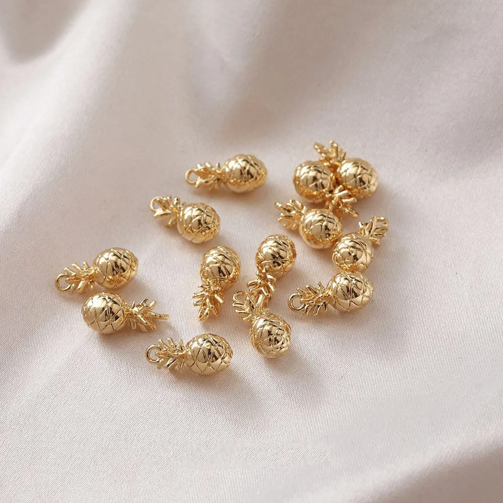 6PCS Dainty Small Pineapple Charms Fruit Charm Jewelry Making Supplies Pendant Findings DIY Brass 14k Gold Filled 6*13mm - view 6