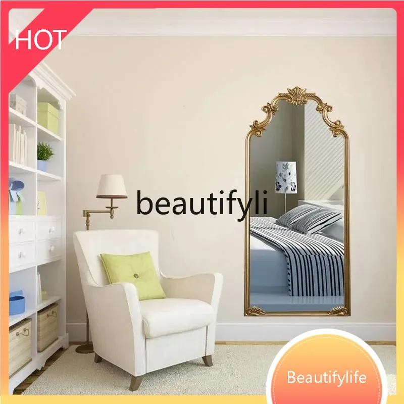 XX80 Retro full-body wall-mounted full-length mirror carved floor-to-ceiling mirror wall-mounted fitting entrance decorative mir