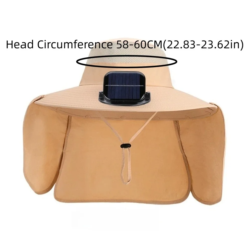 Immagine 7: Cappello da sole alla moda UPF50+ con ventola solare e scialle, cappello a tesa larga regolabile, impermeabile, per pesca, da uomo