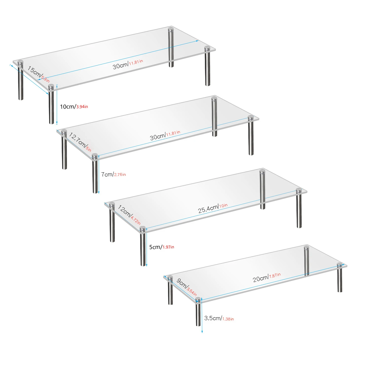 Stainless Steel Stand Acrylic Display Stands Clear Display Shelf Cupcake Display Riser Makeup Holder for Decoration Organizer