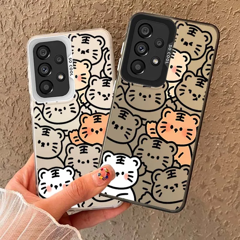 Cartoon Tiger Group Pattern For Samsung Galaxy A73 A72 A71 A56 A55 A54 A53 A52 A52S A51 A36 A35 M11 Colored Silver Phone Case