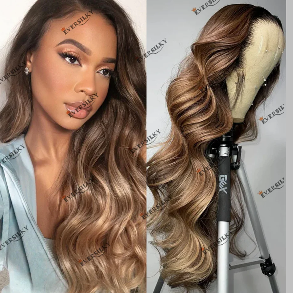 Body Wave Smooth Honey Bee Blonde Ombre Human Hair Women Wig Natural Hairline Pre Plucked Remy Peruvian 13x6 Lace Front Wig