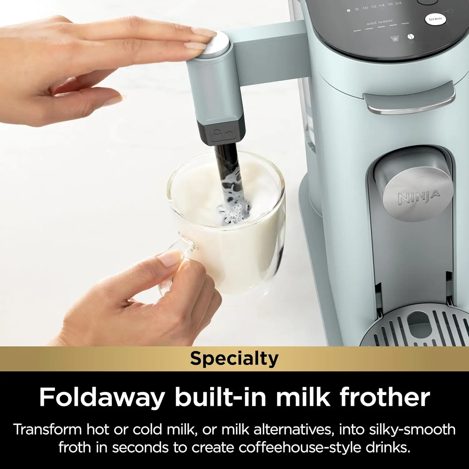 Cafetera monodosis especial para cápsulas y molidos, compatible con cápsulas K-Cup, Espumador de leche incorporado, 6 oz. Taza de 24 onzas. Taza de viaje