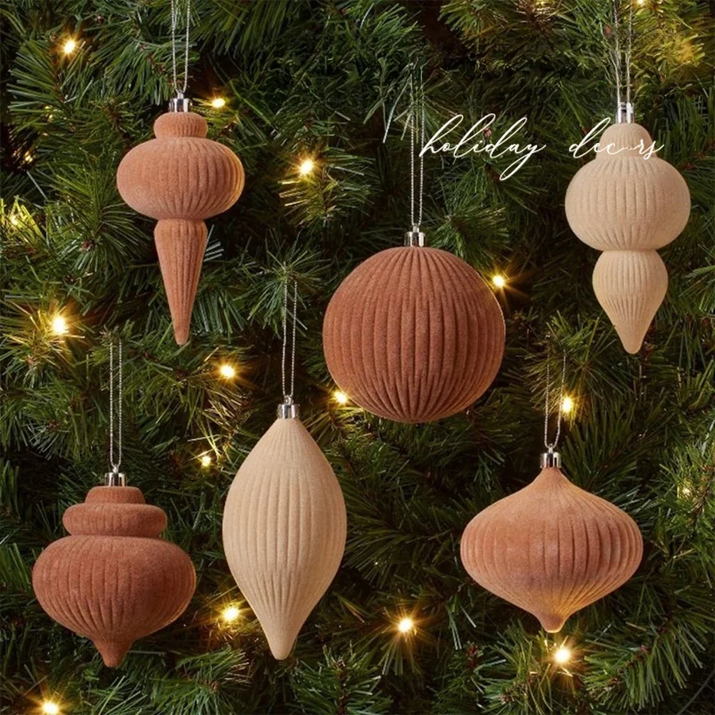 

Christmas Decorations Flocking Ball Ornaments Hanging Decor For Christmas Tree Holiday New Year Home Xmas Baubles