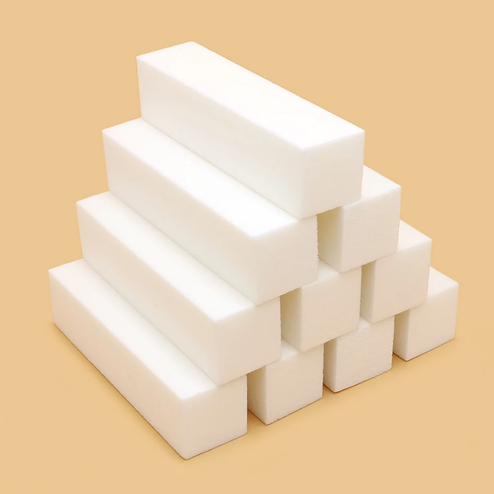 10 Stuks Vierkante Nagelvijl Buffer 100 Grit Schuren Polish Bestand Blok Nail Buffer Blok Bestanden Witte Spons Pedicure Manicure producten