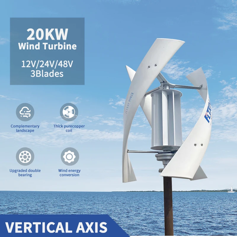 

Household 20000W Vertical Axis Wind Turbine Alternative Energy Generator 12V 24V 48V 20KW Windmills With MPPT Hybrid Controller