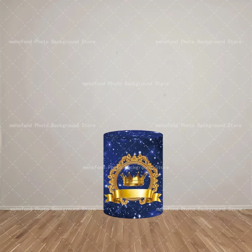 Mehofond Luxury Starry Sky Crown Diamond Grid Texture Cylinder Cover Gold Wave Dot For Boy 1st Birthday Shower Background Decor