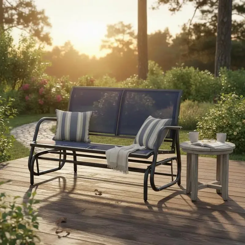 

Outsunny 2-Person Outdoor Glider Bench, Patio Double Swing Rocking Chair Loveseat with Steel Frame, Dark Blue