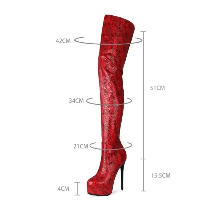 

Shoes Snake Pattern Mixed Color High Heel Over Knee Boots Walk Show Pointed Toe Thin Heel Waterproof Platform Thigh Long Boots