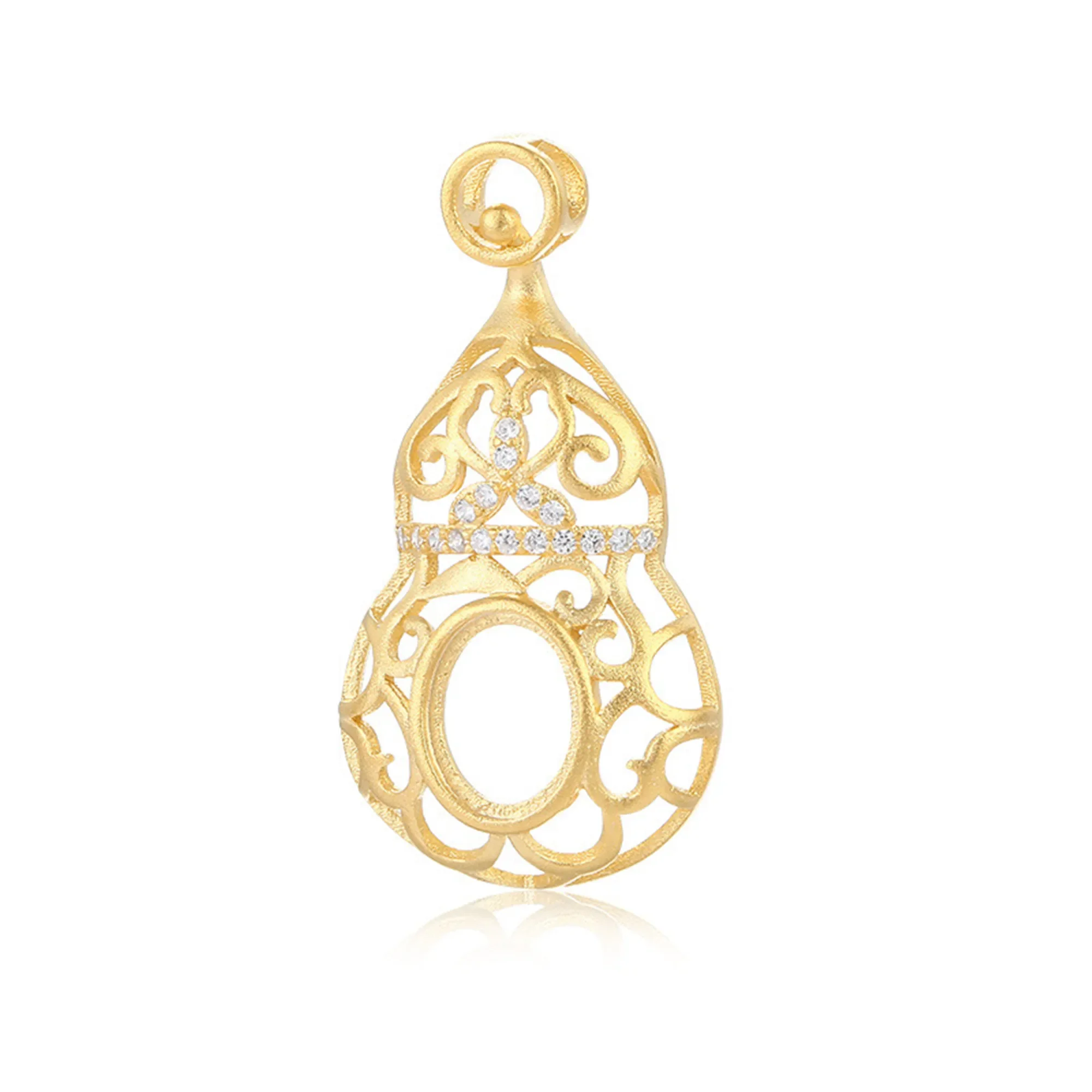 

925 Silver Pendant Base for 6x8mm/7x9mm/8x10mm Oval Cabochons Gourd Shape Pendant Blank