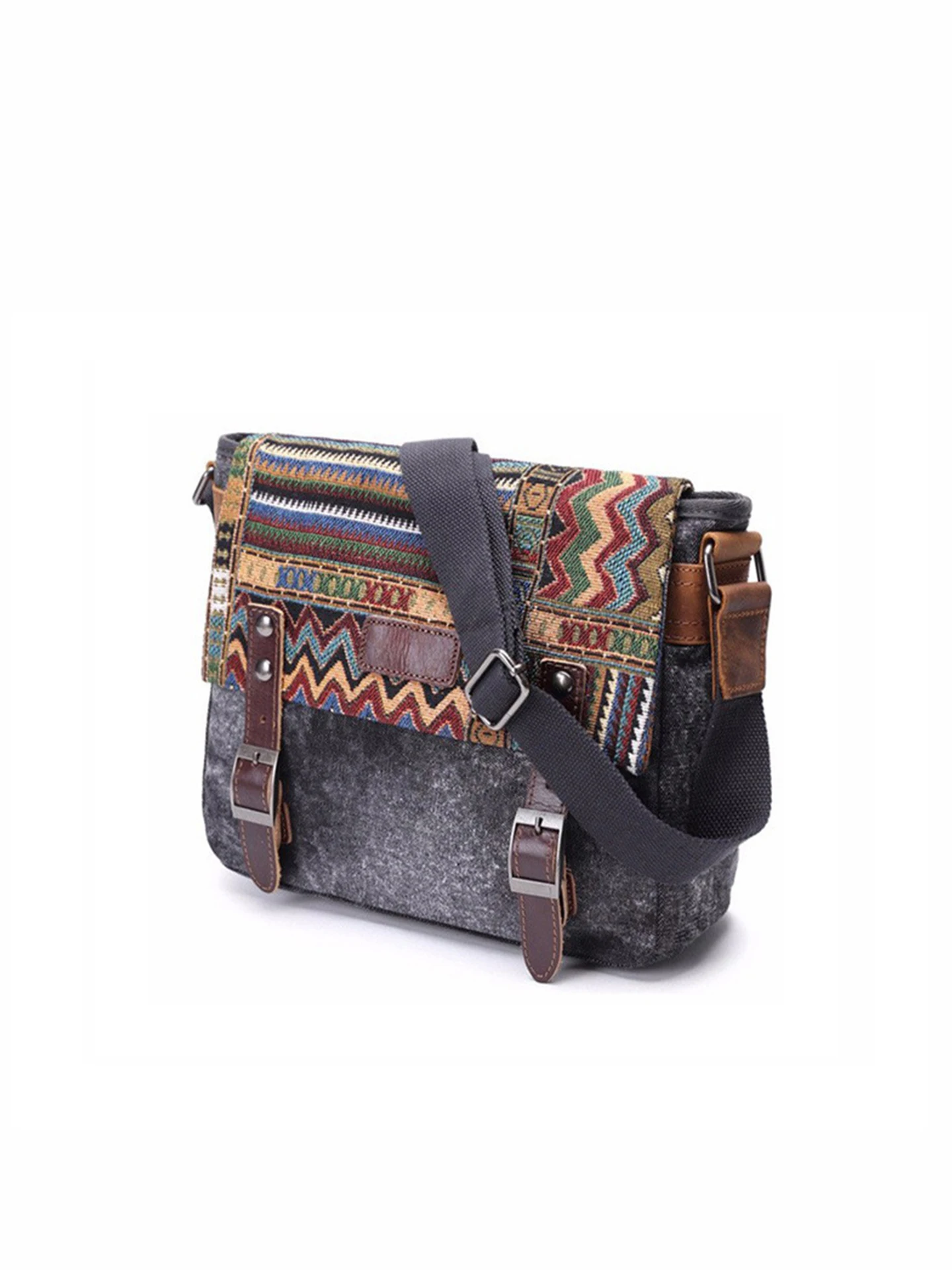 Fashionable Large Capacity Canvas Shoulder Bag Women's Stylish Ethnic Print Crossbody Bag Casual Geometric Pattern Handbag