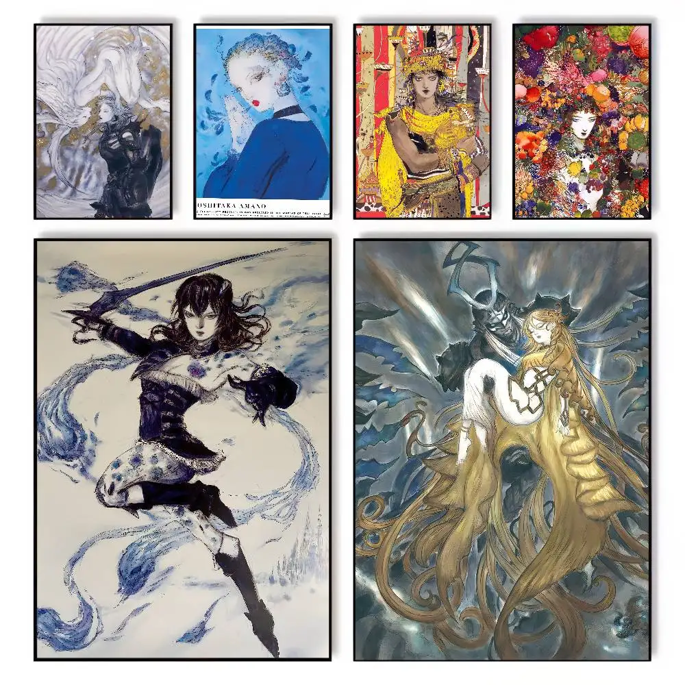 Yoshitaka Amano Final Fantasy Game lienzo de lujo papel de impresión estética HD arte de pared para sala de estar Bar decoración del hogar de moda