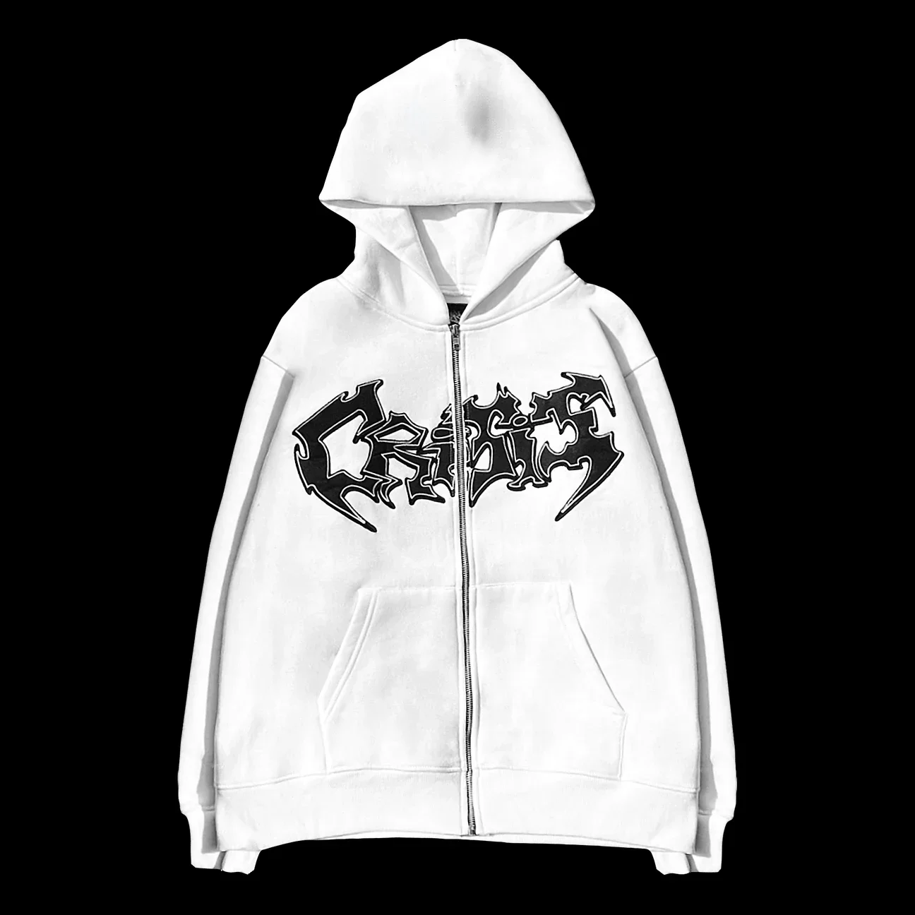 Y2K American Dark Style Niche Design White Loose Zipper Hoodie High Street Print Vibe Couple Jacket Clothing Wholesale/Retail