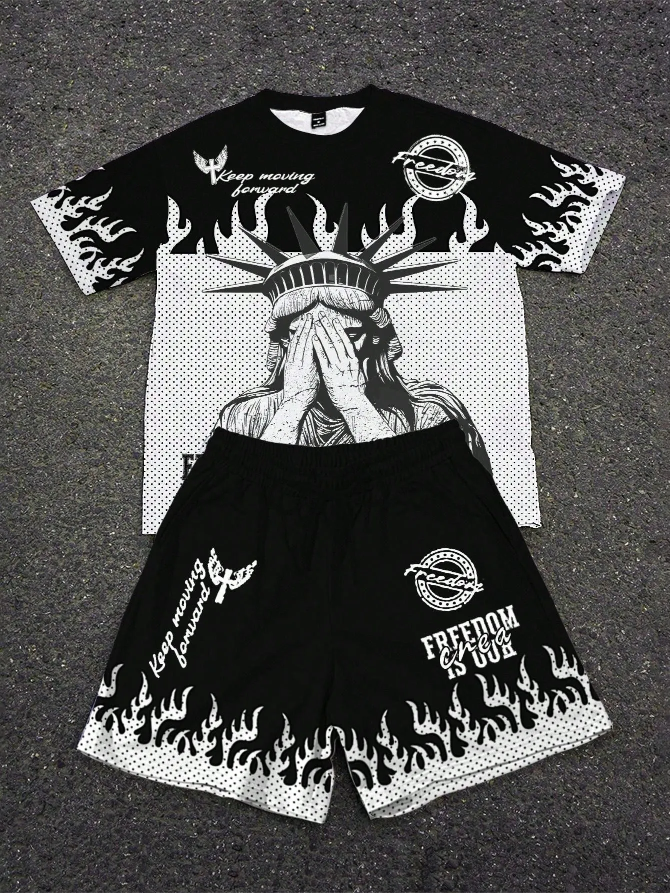 

2026 Summer Men's Suit with 3D Printed Pattern Breathable and Lightweight Casual Roller Skating Hip-Hop Men's Clothing