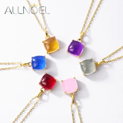 ALLNOEL Solid 925 Sterling Silver Pendant For Women Candy Style Synthetic Crystal Colorful Stone Gifts Jewelry Without Chain