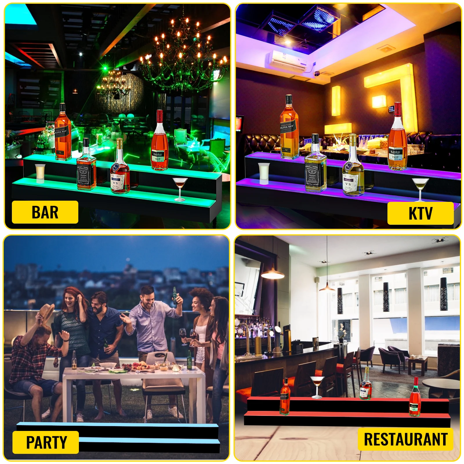 VEVOR LED Beleuchtete Bar Regal 2 Schritt Club Wein Flasche Rack Glorifier Halter Multi-Größe Hause Display Stand Schnaps flasche Sheves