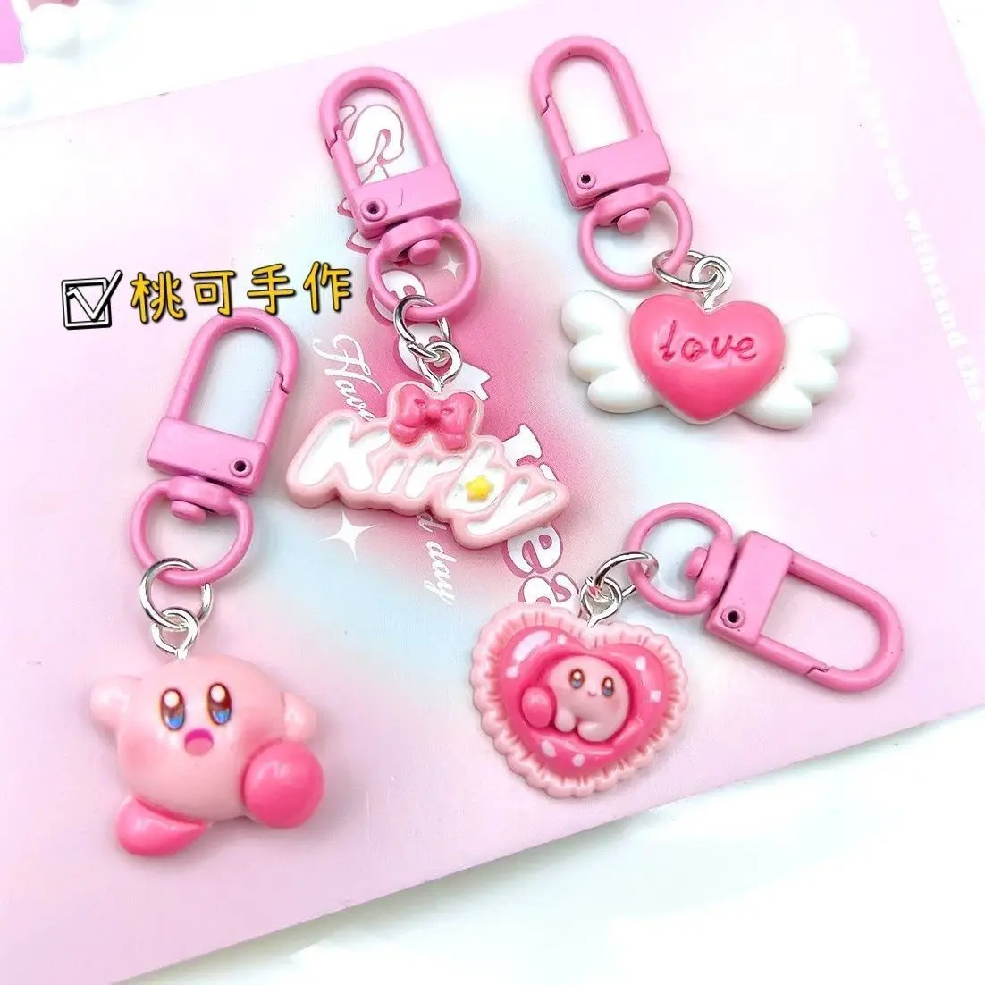 Kirby Cute Pink Keychain Resin Super Adorable Student Backpack Pencil Case Pendant Accessory Gift for Friends Fun Present view 6