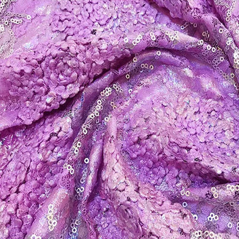 Luxurious Lace Fabric with Cotton Laces, Tulle Embroidery, Stone Sewing, Purple Lace Fabric, High Quality, Italy Sale