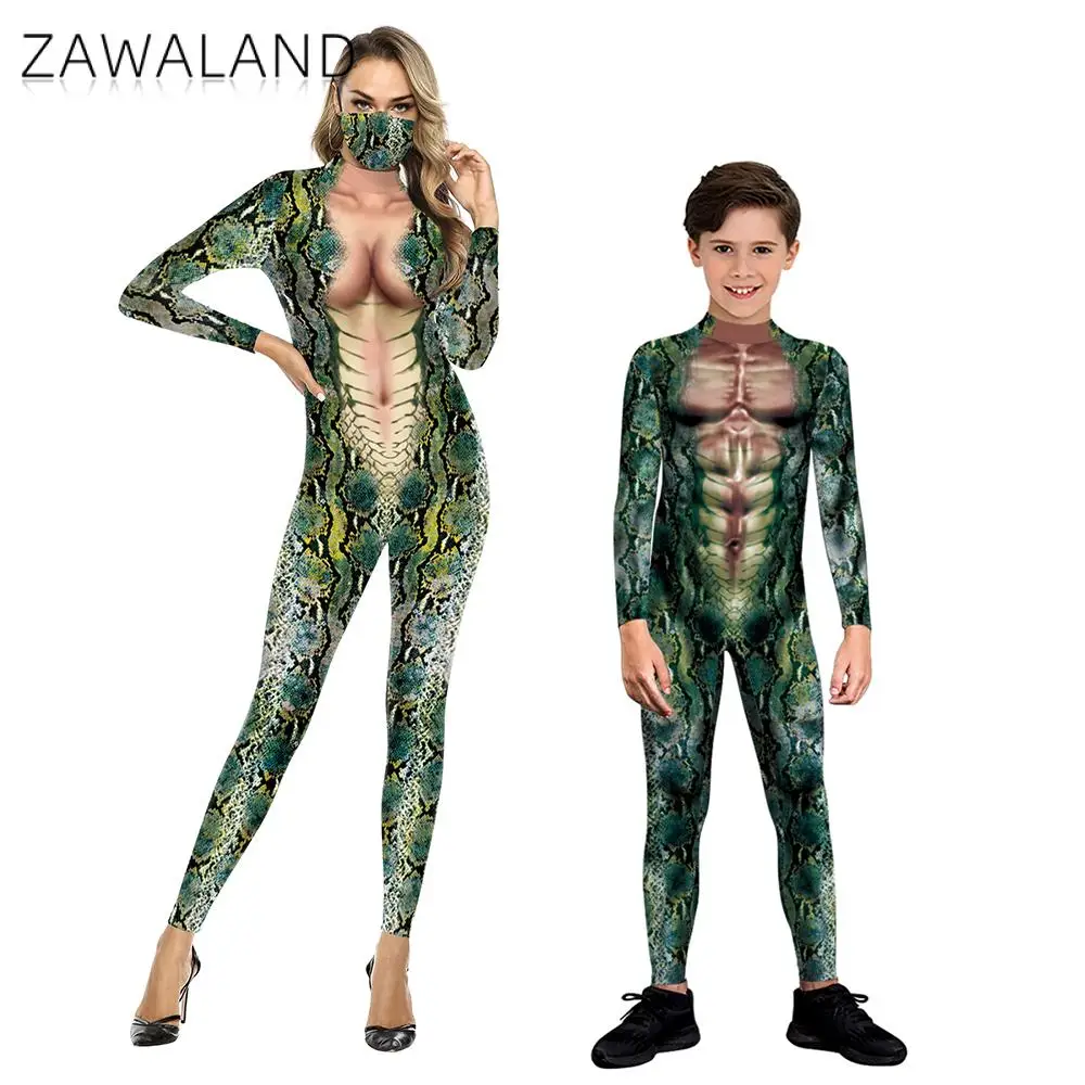 ZAWALAND Halloween pasujący strój Purim karnawał Party elastan kostiumy Cosplay z długim rękawem Zentai seksowny kombinezon body