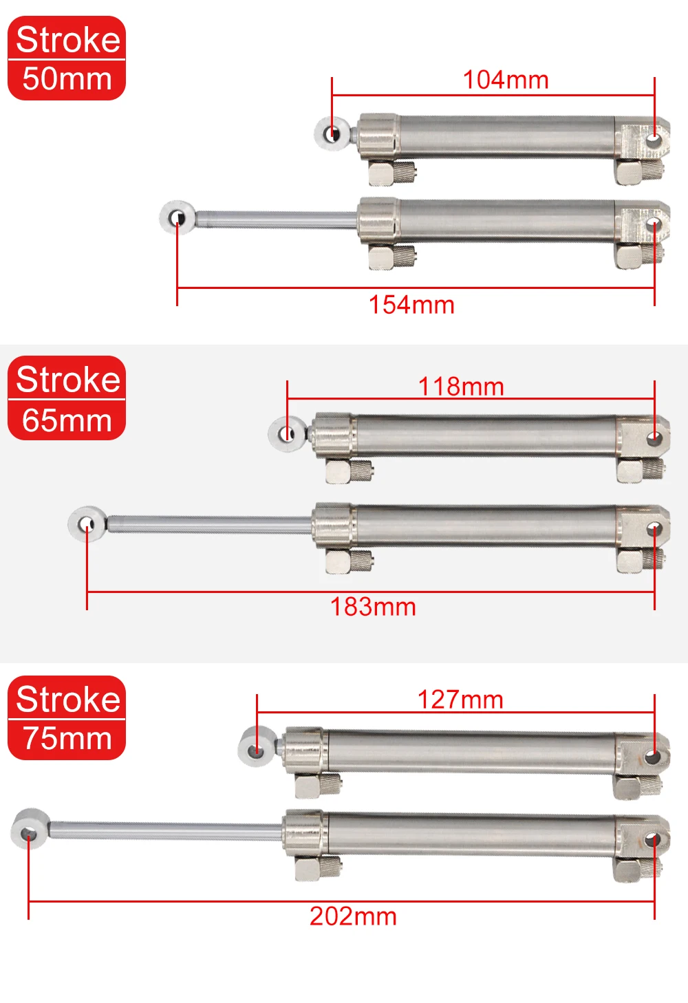 HUINA 1580 1592 1593 1594 Oil Cylinder 50/ 65/ 75mm Stroke Upgrade Kabolite Double-E 1/14 RC Hydraulic Excavator Model Parts