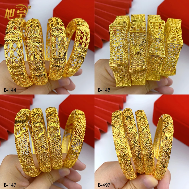

XUHUANG Fashion Gold Color Bangles For Charm Women Wedding Bridal Ethiopian African Bracelets Jewellry Party Gifts Wholesales