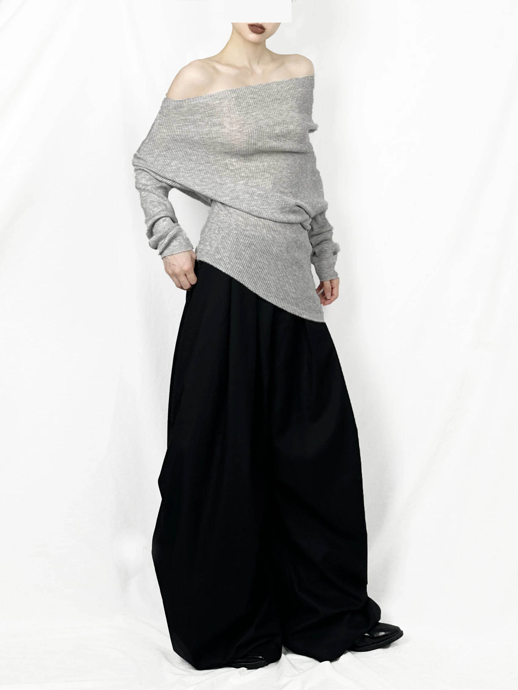 

Fall Aosphere Knitted Top Loose Fit Long Sve One oulder Design Color Commute Sle Women's Knitted Sweater