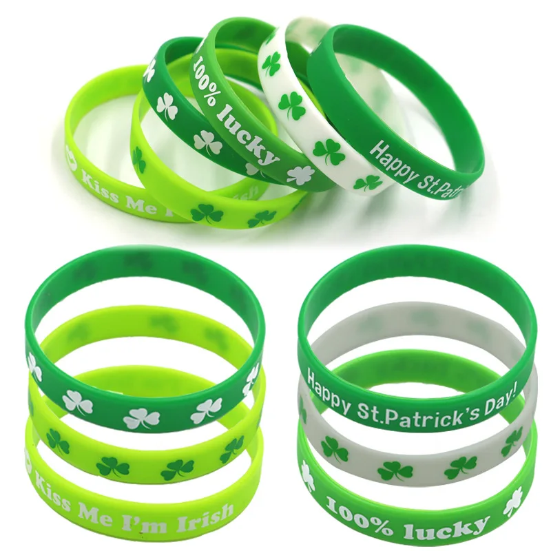 10pcs St. Patrick's Day Party decor favors Gift St. Patrick's Day Rubber Bracelets Silicone Wristbands Shamrock Rubber Bracelets