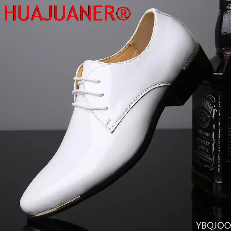 2023 Newly Men\'s Quality Patent Leather Shoes White Wedding Shoes Size 38-48 Black Leather Soft Man Dress Shoes