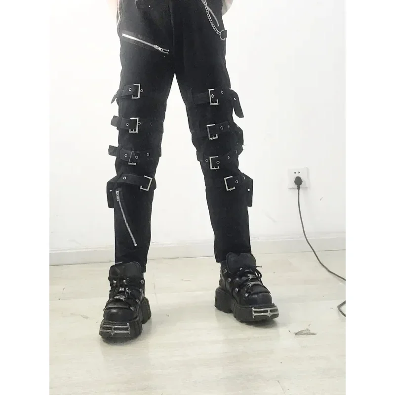 Classic MJ Michael Jackson BAD Punk Black Silm Fit Rivet Strap Pants Show Rock Trousers Cosplay Costume Performance Hallowee MN1