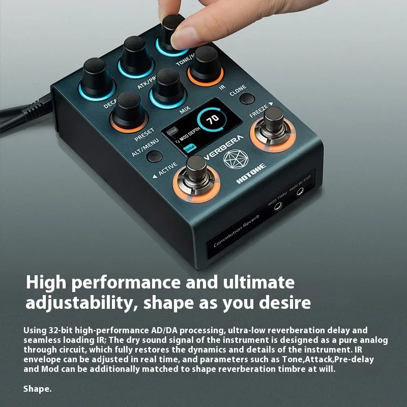 Hotone Verbera Convolution Reverb Pedal Stereo Convolution Reverb Pedal 2 مع محرك الأشعة تحت الحمراء وشاشة LCD وUSB لاستنساخ الأشعة تحت الحمراء
