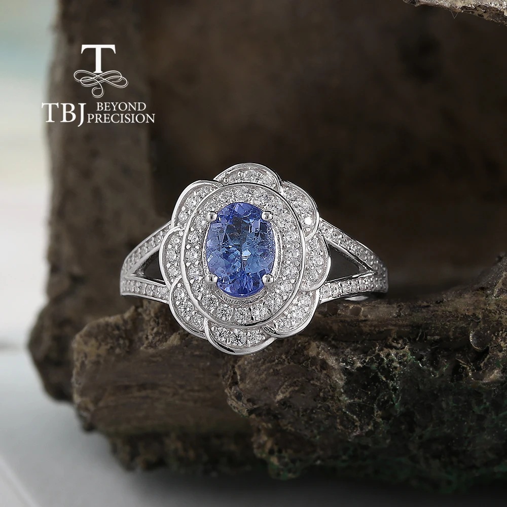 925 Sterling Silver Ring with Noble Flower Design Natural Blue Tanzanite December Birthstone Fine Jewelry for Women's Valentine'