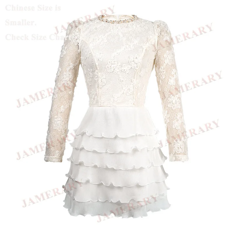 Vestidos cortos de noche formales de lujo de princesa de hadas para mujer, vestido de fiesta bordado 3D de manga larga con encaje bordado de verano y otoño