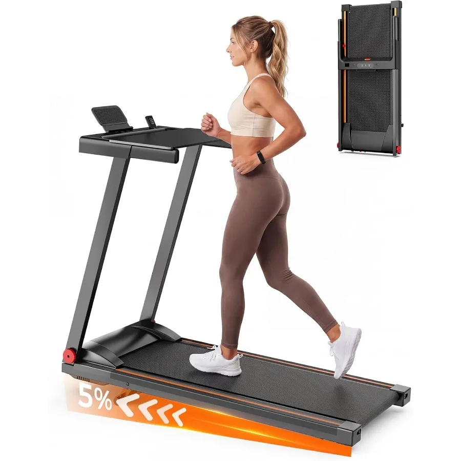 Home use walking pad treadmill with 5 incline, steel frame, black color, 300LB capacity, folding design, handle bar, 3.0 HP qui