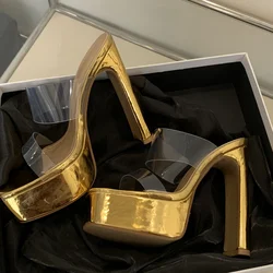 Eilyken Summer Extreme Open Toe Platform Chunky High Heels Women Slippers PVC Transparent Fashion Slides Female Shoes