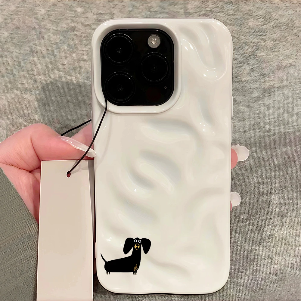 Minimalistische Dackel-Handyhülle für iPhone 17 16 15 14 13 12 11 Pro Max 14 Plus 17Air, Falten-Wellen-Design, weiche Silikonhülle – Detail 12