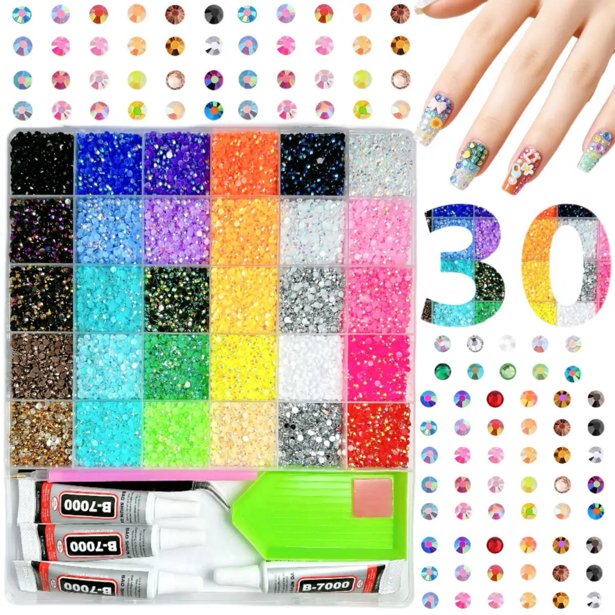 1Set 30 Colors Mini Semi-circular Rhinestone Nail Charms 3mm Jelly Colorful AB Resin Diamond Nail Decor DIY Jewelry Hairpin Nail