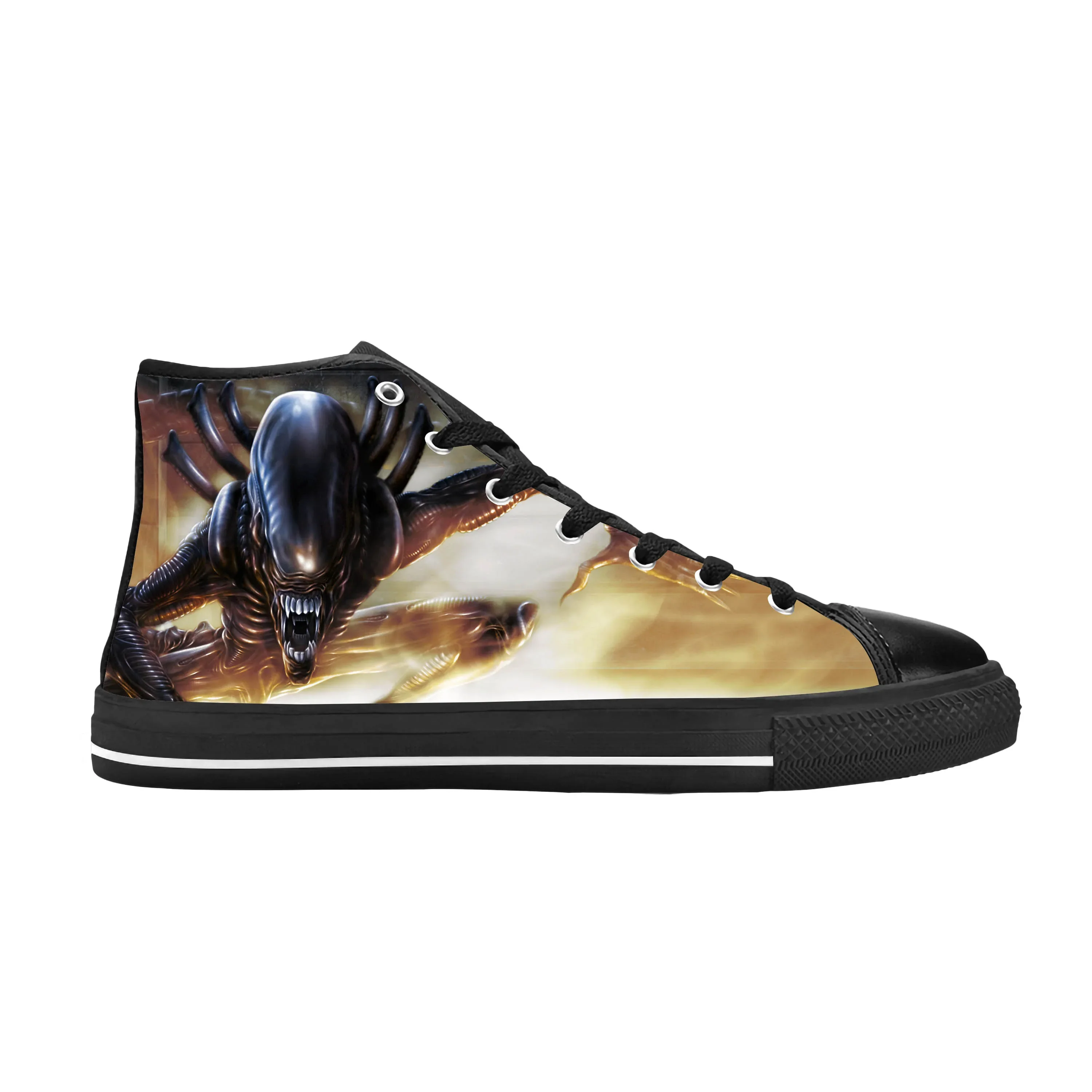 Xenomorph-Halloween Casual Sapatos de Pano Respirável para Homens e Mulheres, Terror Alienígena, Assustador, Gótico, Top Alto, Confortável, Impressão 3D, Quente