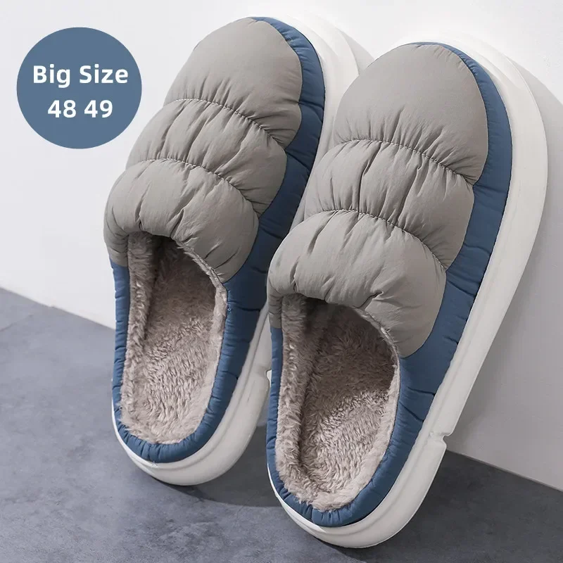 Hot New Fashion Big Size 48 49 Winter Waterproof Men Warm Slippers Women Couples Plush Slides Home Non-Slip Shoes Outdoor Flats