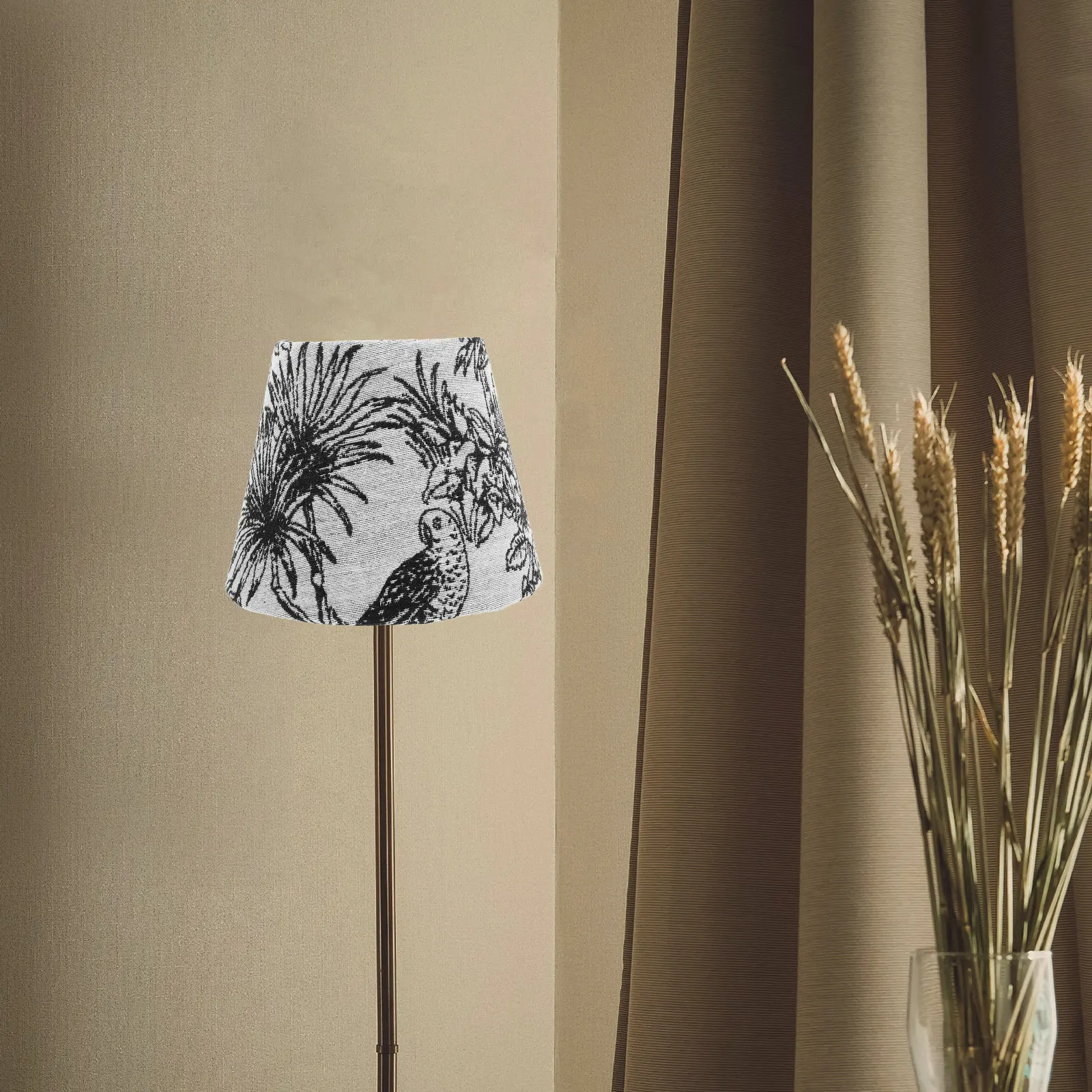 小さなバレルランプシェード刺繍入り生地交換用7インチe27テーブルフロアランプシェード用トロピカルデザイン