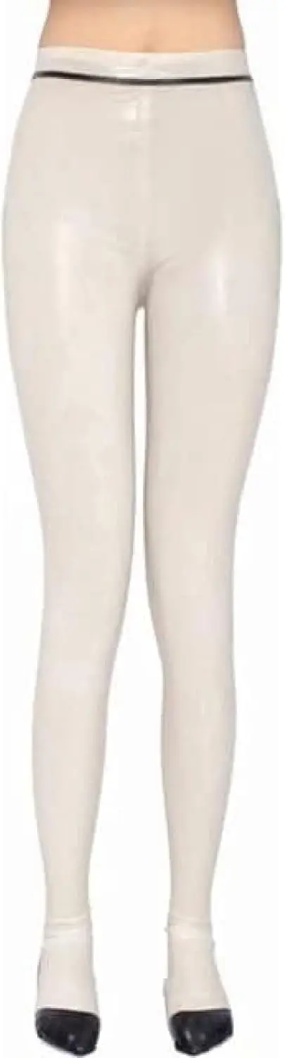 

Long Sexy Latex Leggings White with Black Rubber Pants Trousers Socks for Women