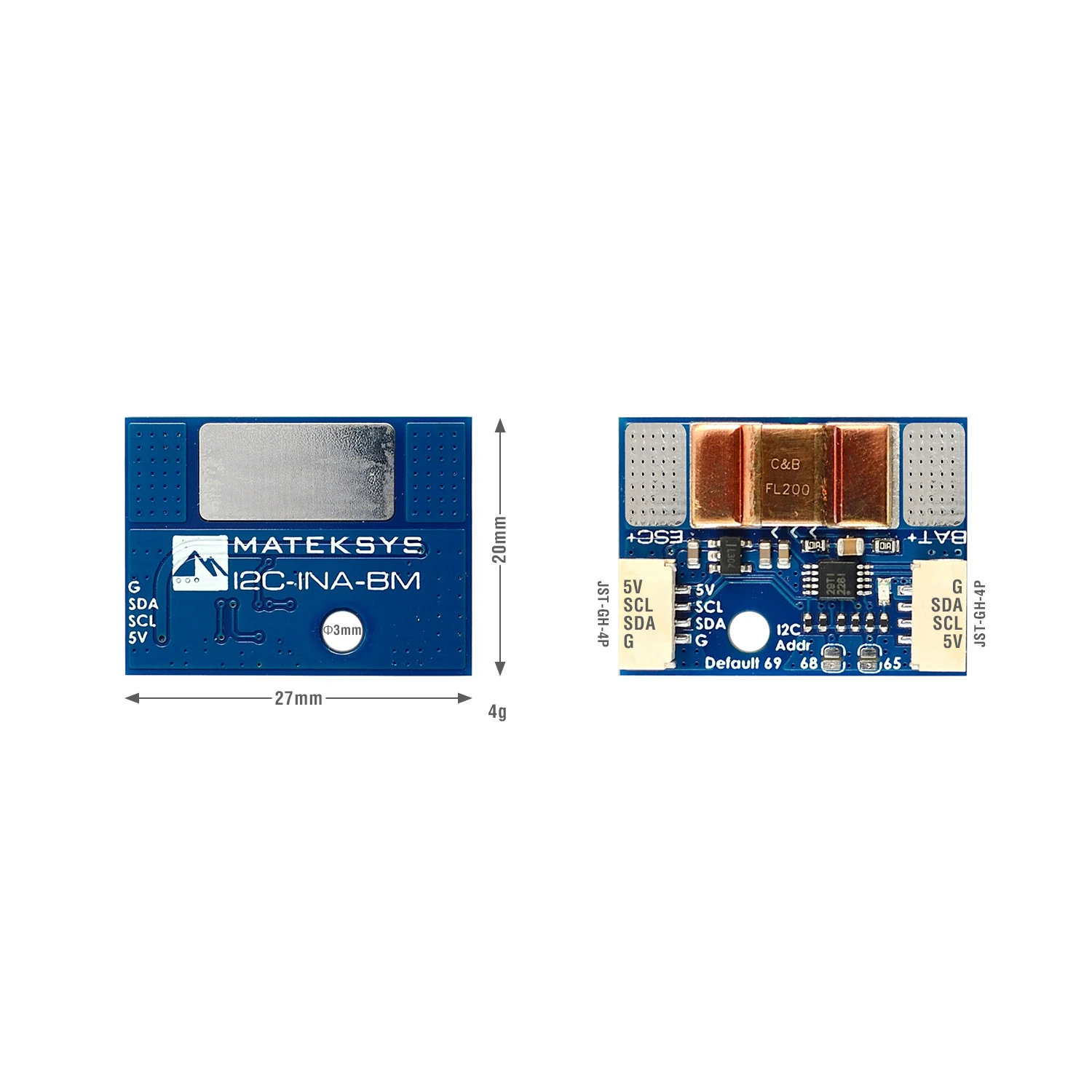 MATEK Mateksys ULTRA-PRECISE I2C POWER MONITOR,I2C-INA-BM Voltage sense 0~85V ±0.1% Current Sense 0~204.8A ±2% for RC FPV Drone